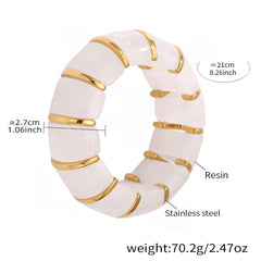 Glossy Resin Multicolor 18K Gold Stainless Steel Bracelet Adjustable stackable For Women