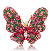 Pink Green Butterfly Gold Rhinestone Brooch For Women