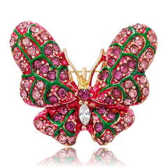 Pink Green Butterfly Gold Rhinestone Brooch For Women