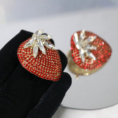 Strawberry Heart 18K Gold Red Cubic Zirconia Stud Earring For Women