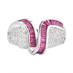 Silver Green Blue Pink Border Cubic Zirconia Adjustable Ring For Women