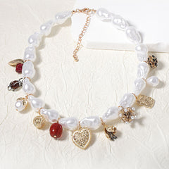 Heart Pearl white 18K Gold Plated Anti Tarnish Charm Necklace For Women