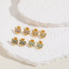 Teddy Bear 18K Gold Cubic Zirconia Multi Gemstone Anti tarnish Stud Earring For Women
