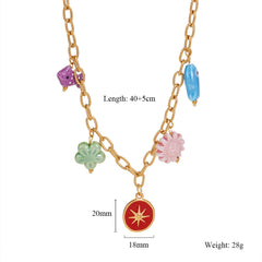 Star Sun Fish Flower 18K Gold Stainless Steel Charm Link Chain Necklace For Women