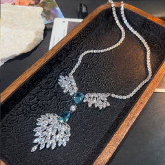Luxury Blue Teardrop Floral Silver Plated CZ Anti Tarnish Copper Necklace