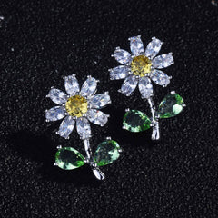 Daisy Flower Yellow Silver Solitaire Anti Tarnish Stud Earring For Women