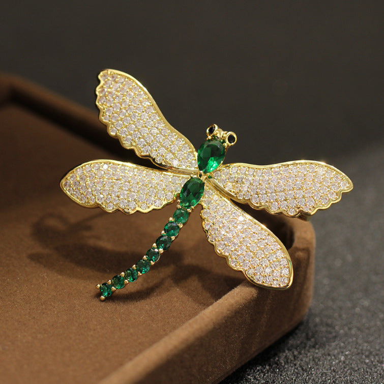 Green Butterfly Gold Cubic Zirconia Copper Brooch For Women