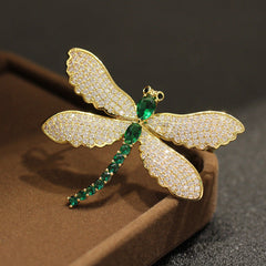 Green Butterfly Gold Cubic Zirconia Copper Brooch For Women