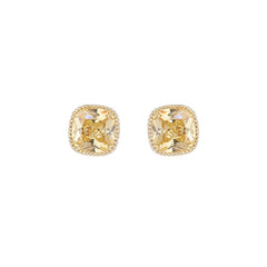 Yellow Cushion Cut Gold Plated CZ Anti Tarnish Copper Stud Earrings