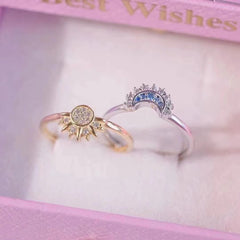 Sun Moon Style Gold Silver CZ Copper Adjustable Combo Ring