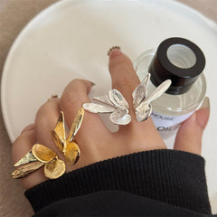 Big Flying Butterfly 18K Gold Silver Adjustable Ring For Women