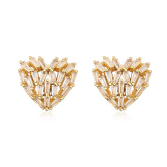 Heart Baguette Cubic Zirconia 18K Gold Anti Tarnish Stud Earring