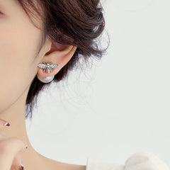 Little Honeybee Pearl Cubic Zirconia Gold Silver Stud Earring For Women