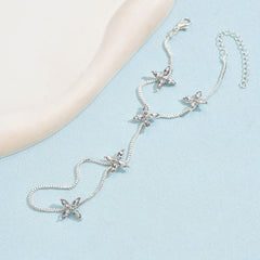 Flower Oval Solitaire Gold Silver Anti Tarnish Box Chain Bracelet Joint Ring For Women