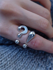 Retro Question Mark Exclamation Mark 18K Gold Silver Anti Tarnish Adjustable Ring For Women