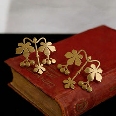 Gold Flower Plain Dangler Earrings For Women