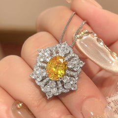 Flower Red Gemstone Silver Cubic Zirconia Necklace Earring Ring Set For Women