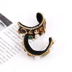18K Gold Plated White Black Multi Gemstone CZ Pearl Hoop Earring