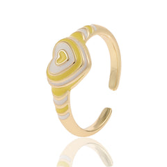 Heart Rainbow Enamel 18K Gold Plated Anti Tarnish Ring For Women