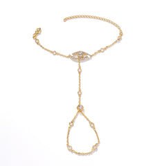 Luxury Evil Eye Circle Charm Gold Plated CZ Copper Hand Chain Bracelet
