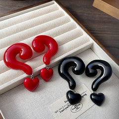 Question Mark Heart Enamel 18K Gold Red Black Anti Tarnish Dangler Drop Earring For Women Group6