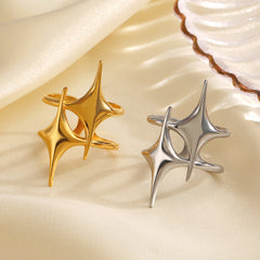 Dual Star Layer 18k Gold Silver Stainless Steel adjustable Ring For Women