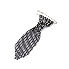 Designer Black Rhinestone Crystal Silver Tie Shape Brooch For Women