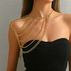 Designer Multi Layer Gold Chain Shoulder Anti Tarnish Copper Necklace
