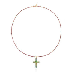 Cross Rosary Prayer Crystal Enamel 18K Gold Thread Anti Tarnish Necklace Pendant For Women