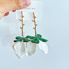 Pink Blue Red White Flower Gold Plated Enamel Dangler Earrings For Women