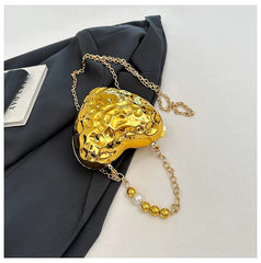 Beaten Finish Acrylic Heart Gold Silver Transparent Mini Bag Hand Bag Solder For Womenbang