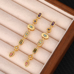 Gold Silver Spectrum Chunky CZ Copper Dangler Earrings Women