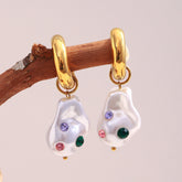 Pearl 18K Gold Stainless Steel Anti Tarnish Hoop Earring For Women