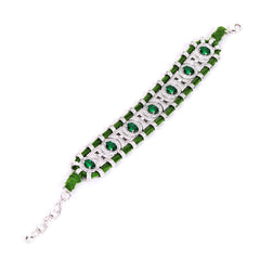 Emerald Green Silver Plated CZ Multi-Strand Thread Bracelet For Women