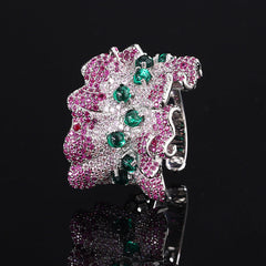 Inlaid Cubic Zirconia Silver Green Pink Crystal Anti Tarnish Free Size Ring For Women