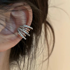 Multi Layer Gold Silver Plated White CZ Copper Single Ear Cuff Earrings