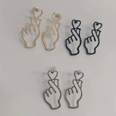 Hand Heart Black Silver 18K Gold Plated Anti Tarnish Dangler Earring For Women