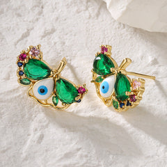Multi Color Evil Eye Gold Cubic Zirconia Copper Stud Earrings For Women