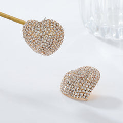 Heart Red Black Gold Silver Rhinestone Crystal Stud Earring For Women