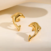 Modern Dolphin Style Gold Plated Plain Stainless Steel Stud Earrings