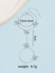 Flower Oval Solitaire Gold Silver Anti Tarnish Box Chain Bracelet Joint Ring For Women