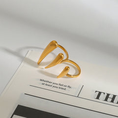 pointy 18K Gold Anti Tarnish Stainless Steel Dual Finger Ring For Women