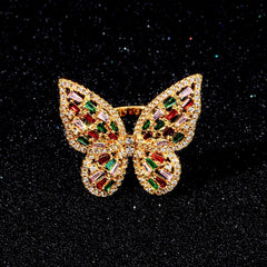 Rainbow Butterfly Gold Multi CZ Anti Tarnish Adjustable Ring