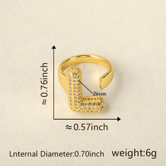 Initial Letter Alphabets Cubic Zirconia 18K Gold Adjustable Ring For Women Group1