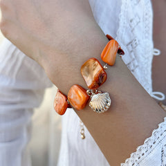 Shell Multi Gemstone Beads 18k Gold Anti Tarnish Bracelet For Women