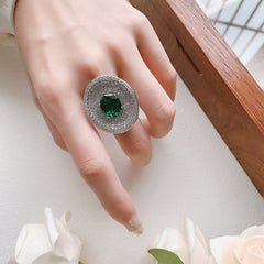 Oval Multi Gemstone CZ Silver Anti Tarnish Adjustable Ring