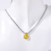 Drop Solitaire Silver Yellow Cubic Zirconia Crystal Stainless Steel Anti Tarnish Necklace Chain For Women