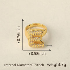 Initial Letter Alphabets Cubic Zirconia 18K Gold Adjustable Ring For Women Group1