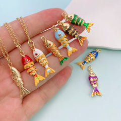 Multi Color Fish Gold Plated Enamel Copper Pendant Chain Women
