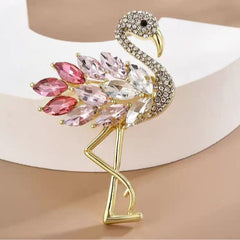 Multi Color Flamingo Gold Plated Crystal Brooch For Women